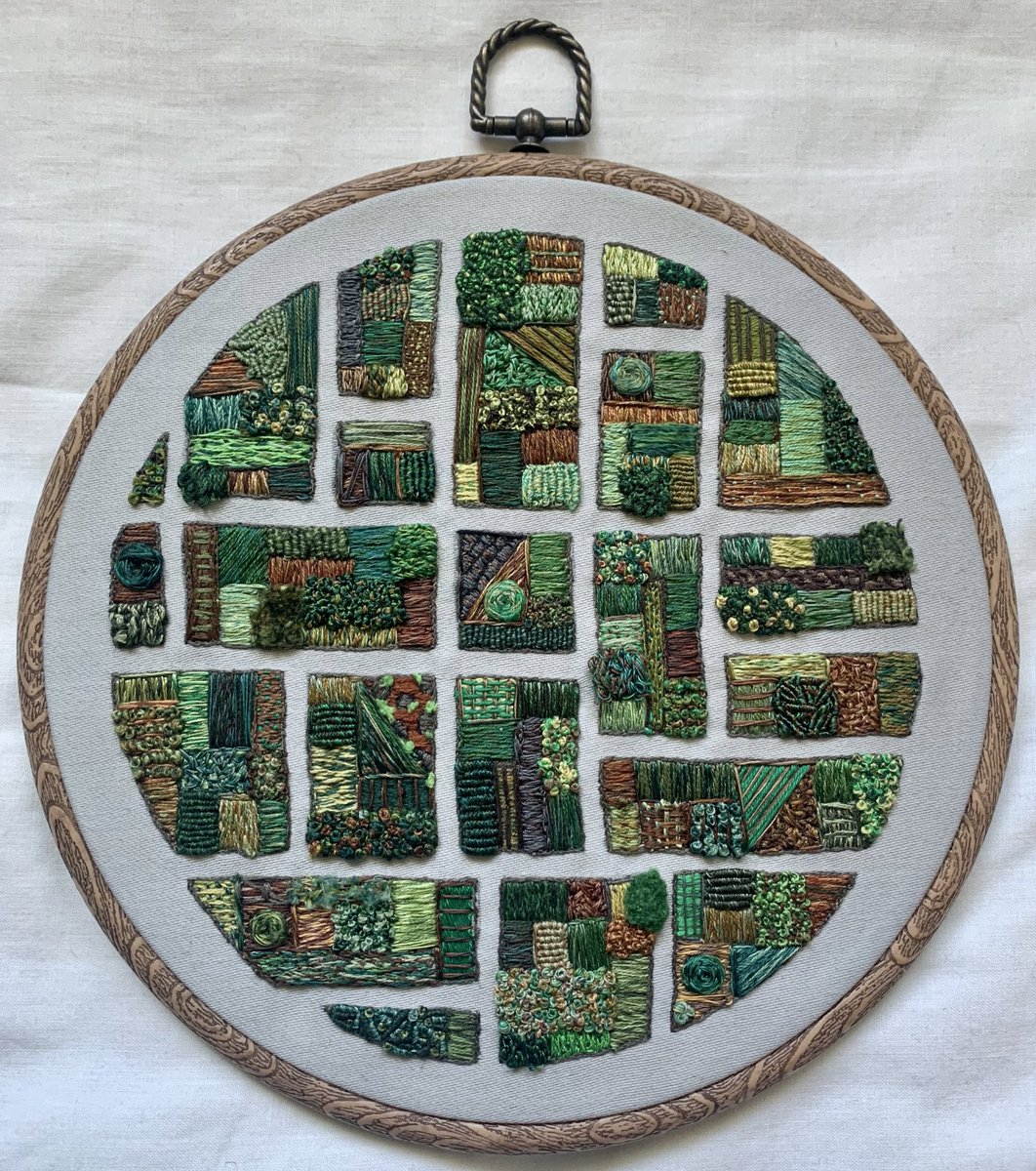 rockqueenvic's tweet photo. Several weeks after finishing it, and many months (*coughs*years*coughs*) after starting it, my ‘Aerial Allotment’ embroidery is finally backed and ready to be hung up. I learned a huge amount doing this piece, and I’m excited to get started on my next project… #Embroidery https://t.co/q9gJw1UpRs