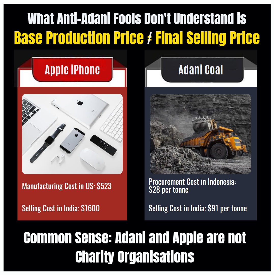 Anti-Adani group appears to be weak in the fundamentals of economics.

Production Price ≠ Selling Price

Before mastering the basics of economy how can someone write an investigative piece against an industrialist like #Adani? 

Why are you making speculations over facts @OCCRP?