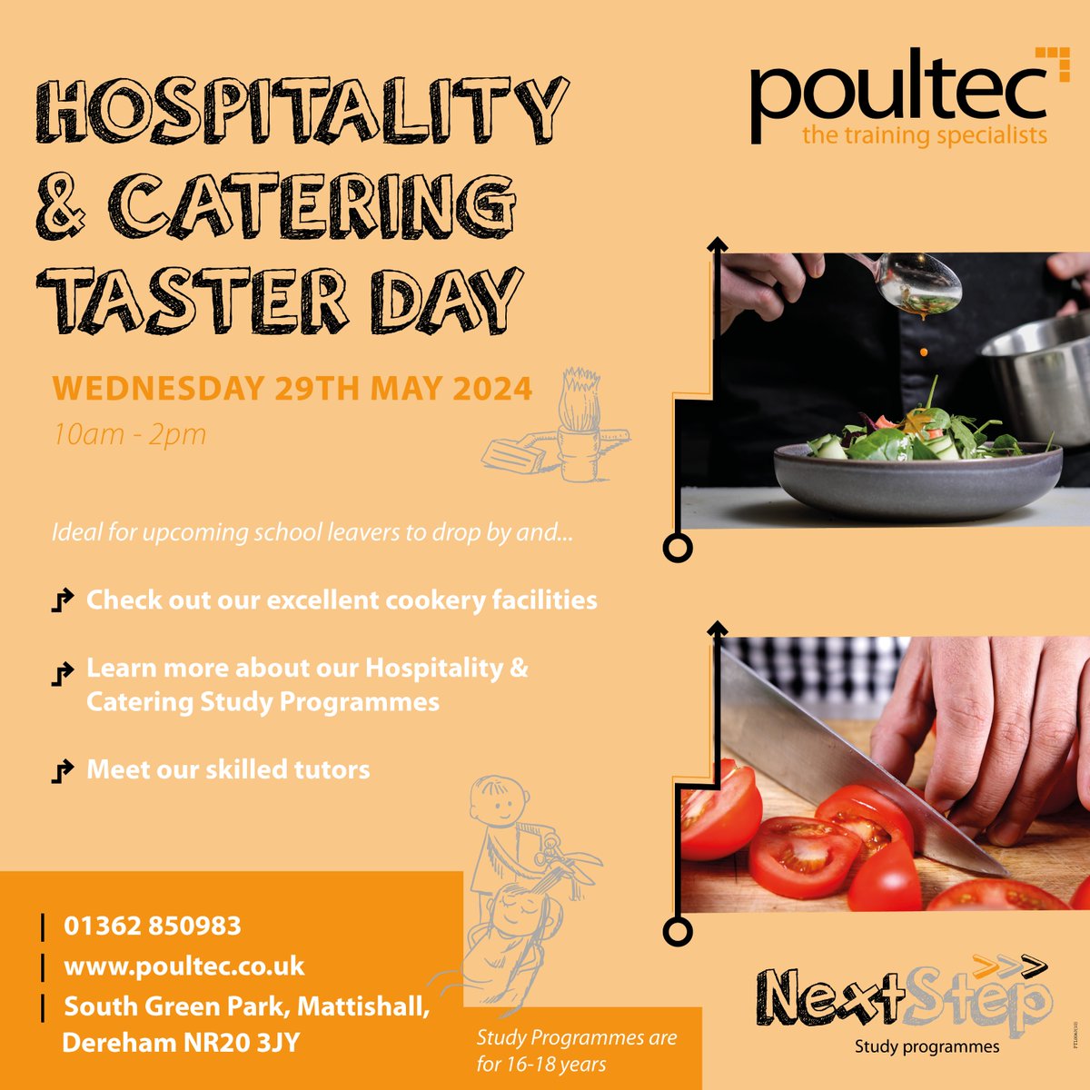 Tomorrow is our Taster Day! 💇‍♀️🧑‍🍳

No need to book or register just turn up between 10am-2pm

For ages 16-18years 

📆 Wednesday 29th May 2024
⏰ 10am-2pm
📍 South Green Park, Mattishall, Dereham NR20 3JY
