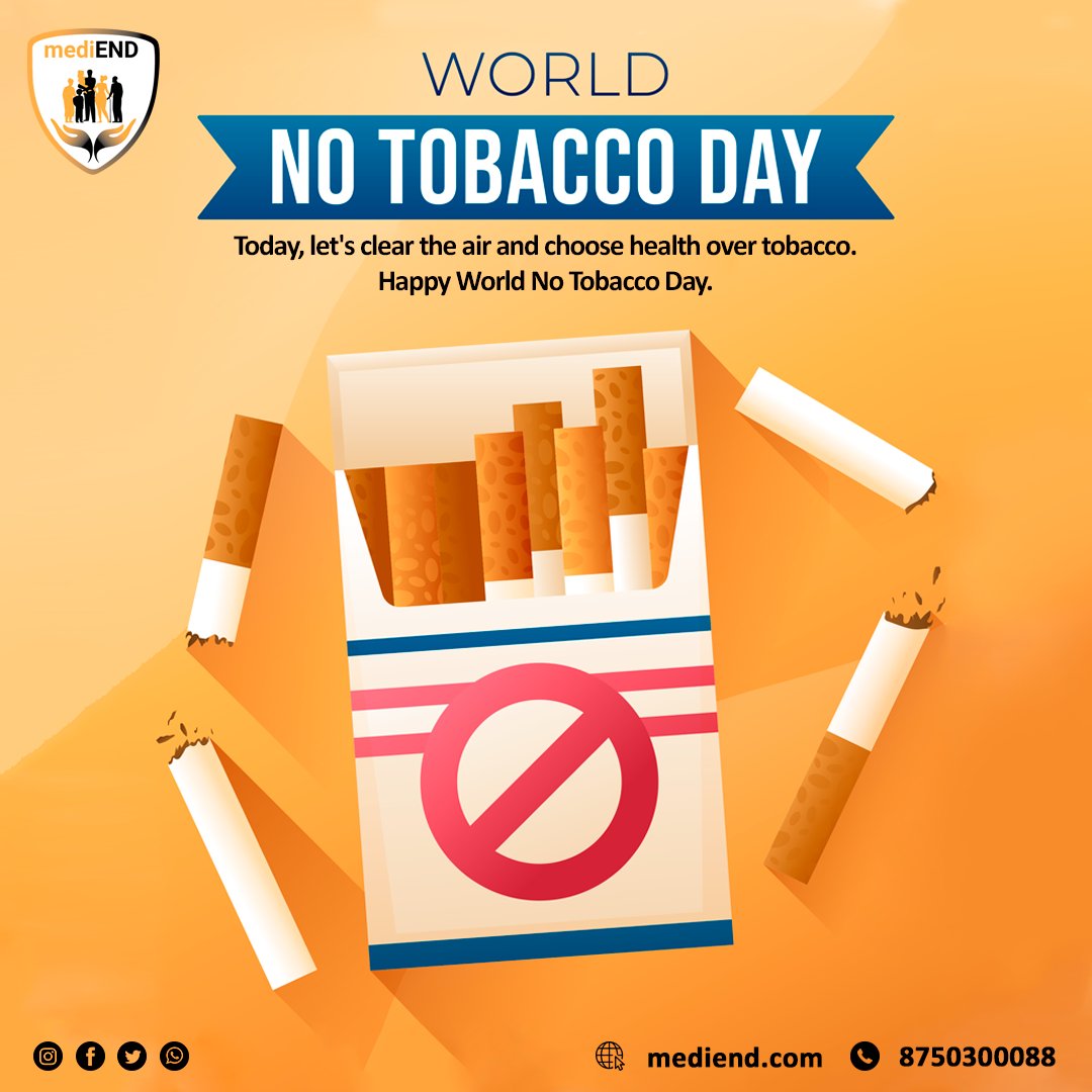 Today, let's clear the air and choose health over tobacco. Happy #WorldNoTobaccoDay.
visit: mediend.com
.
.
.
.
#Health #healthcare #mediend #mediendsurgerycare #nosmoking #quitsmoking #smokefree #stopsmoking #smoking #nosmoke #notobacco #NoSmokingDay #NoTobaccoDay