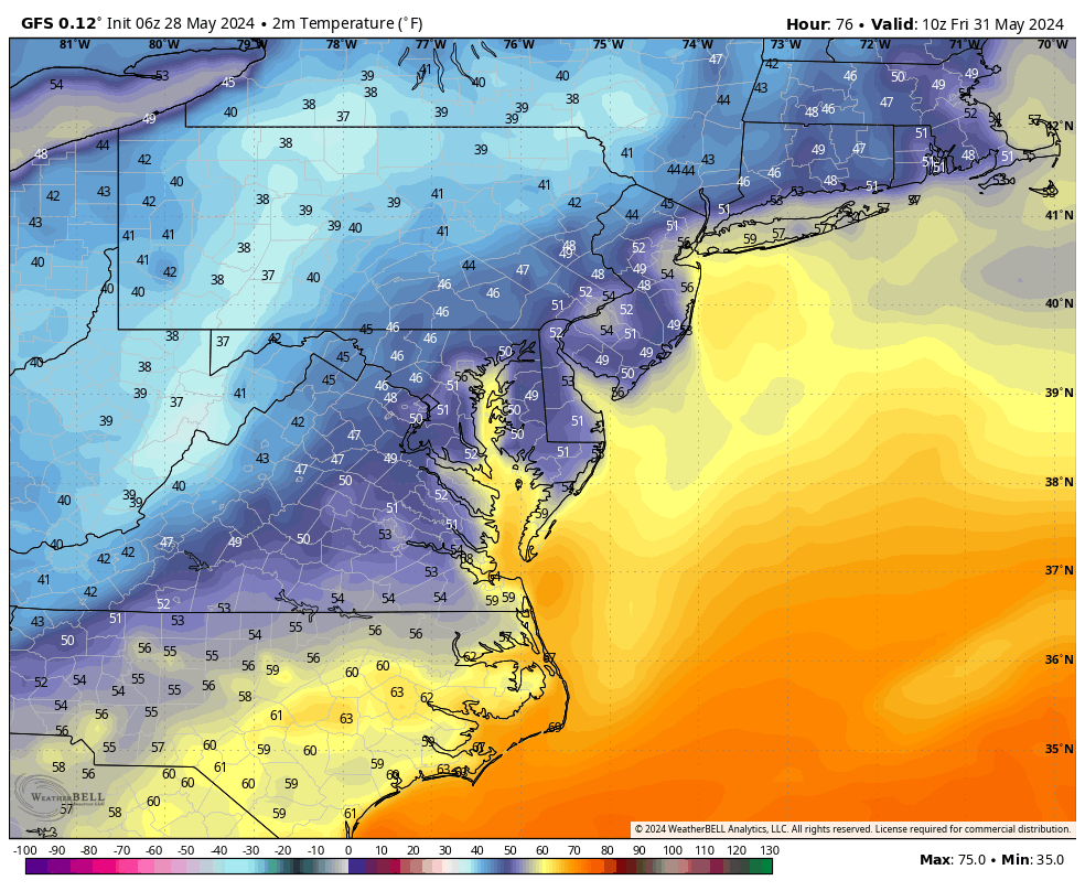 Don't like the heat and humidity? Some good news this week! After today, expect High Temps in the 70s and Overnight Lows in the 40s & 50s in Central MD going into the weekend. Might even dip into the 30s in Western MD on Friday Morning! 👇 🙂 #MdWx