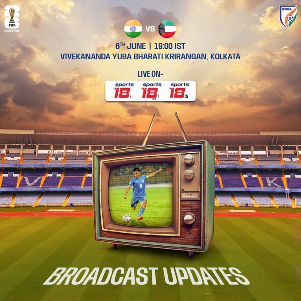 Sports 18 to Broadcast the India vs Kuwait match on 6th June.

#indianfootball