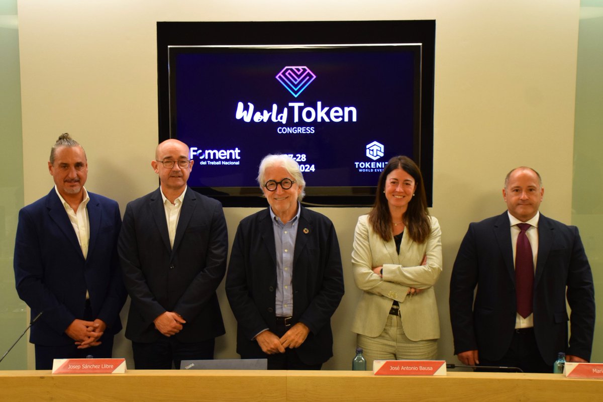 FomentTreball's tweet photo. 🔔 La ciutat de Barcelona rep el World Token Congress, a la seu de Foment del Treball. @WTC_2024 

Aquest congrés és organitzat per Foment i Tokenize World Event, dues entitats que s'uneixen per potenciar l'evolució empresarial a l'univers blockchain a través de la tokenització.

🎥 Mira el vídeo complet de l'esdeveniment al nostre canal de YouTube i descobreix com la tokenització pot transformar els teus processos empresarials. No t'ho perdis! https://t.co/KhO1jyKEU8

Un agraïment molt especial al Founder & CEO de Tokenize World Event, José Antonio Bausa; Founder & CTO del mateix, José González Iglesias; i a la nostra directora d'innovació, @mmora

#Digital #Token #Tokens #Economia #Innovacion #Innovation #Barcelona #Catalunya #Blockchain #Bitcoin #FomentDelTreball