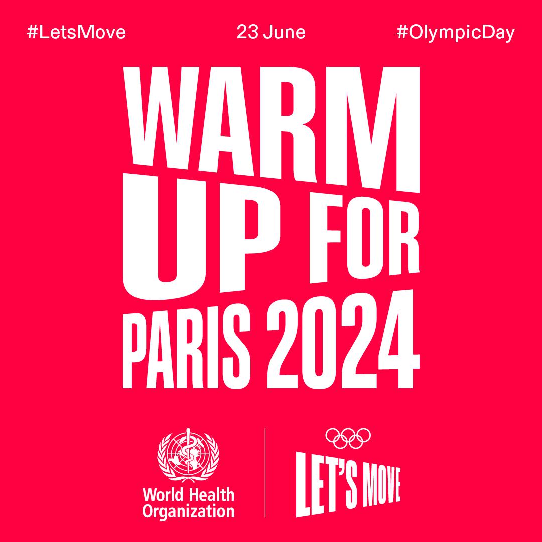 Get ready to celebrate #OlympicDay and gear up for #Paris2024! ⭐ What exciting plans do you have? Drop them in the comments! ⬇️ #LetsMove | #Olympics | #HealthForAll | @WHO