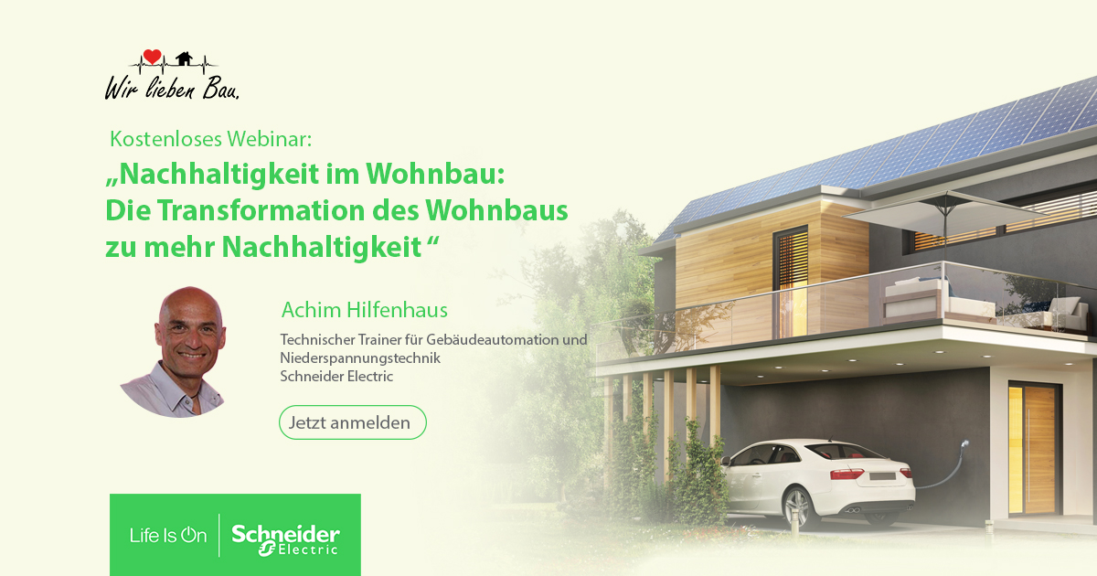 #Nachhaltigkeit im #Wohnbau gewinnt zunehmend an Bedeutung. In diesem Seminar mit 'Wir lieben Bau' am 3. Juni beleuchten wir, warum #nachhaltigesBauen so wichtig ist und welchen Beitrag Schneider Electric als Unternehmen leistet. Infos & Anmeldung 👉 spr.ly/6015erKkD