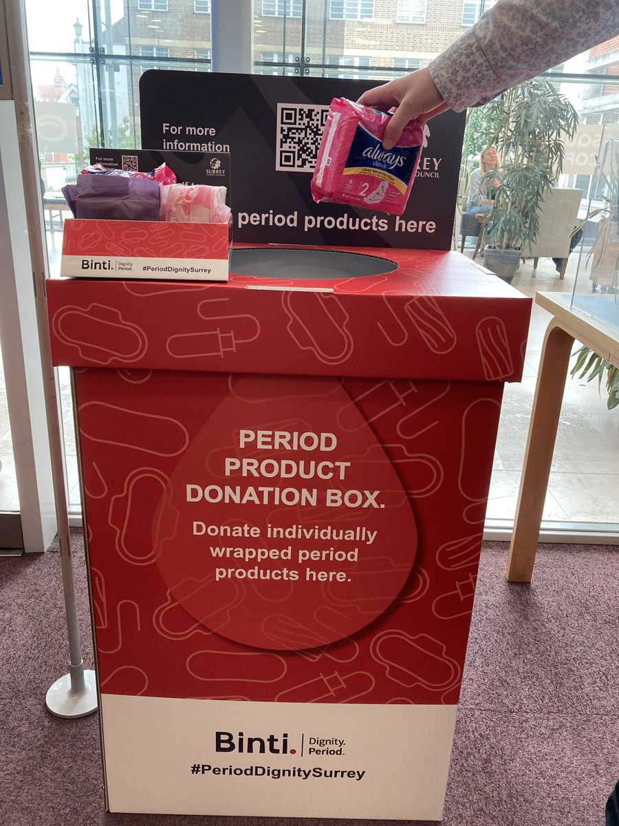 Happy #MenstrualHealthDay ! Its been 3 years of free period products for all residents in Surrey with our Period Dignity campaign ❤️ 

Take what you need, no questions asked. 

Find locations near you orlo.uk/b43Hz

@SurreyLibraries @BintiPeriod