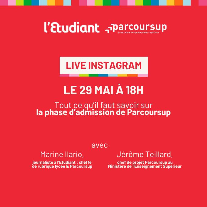 🔴 Avant le début de la phase d'admission #Parcoursup qui débutera le 30 mai nous organisons un live avec @letudiant ! 👉 Rendez-vous mercredi 29 mai à partir de 18h sur Instagram. 🎙️ Jérôme Teillard, chef de projet Parcoursup, répondra à toutes vos questions en direct !