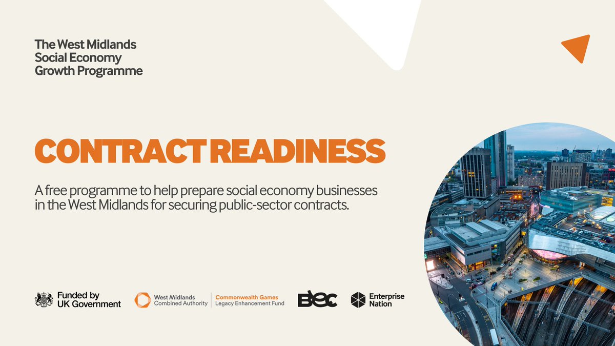 Enterprise Nation (@e_nation) on Twitter photo Are you a social economy business based in the #WestMidlands?
Apply to #ContractReadiness to learn how to win public-sector contracts and unlock additional revenue and connections for your business 🚀
➡️ ow.ly/IEPB50RMVn5
Funded by UK Government
<a href="/WestMids_CA/">West Midlands Combined Authority</a> <a href="/BECLeaps/">BEC (Birmingham Enterprise Community)</a> Are you a social economy business based in the #WestMidlands?
Apply to #ContractReadiness to learn how to win public-sector contracts and unlock additional revenue and connections for your business 🚀
➡️ ow.ly/IEPB50RMVn5
Funded by UK Government
<a href="/WestMids_CA/">West Midlands Combined Authority</a> <a href="/BECLeaps/">BEC (Birmingham Enterprise Community)</a>