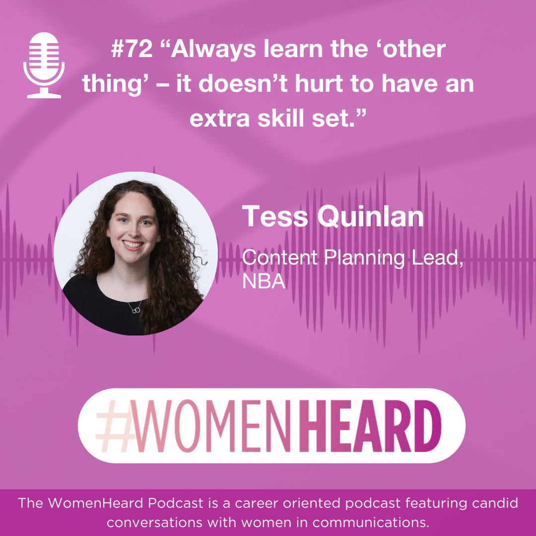 Tune in to #WomenHeard to hear Tess Quinlan, NYWICI Scholarship Winner and NBA Content Planning Lead talk about career insights, mentorship tips, and more! Listen here: ow.ly/Oxnm50RT9tL #NYWICI #WomeninCommunications