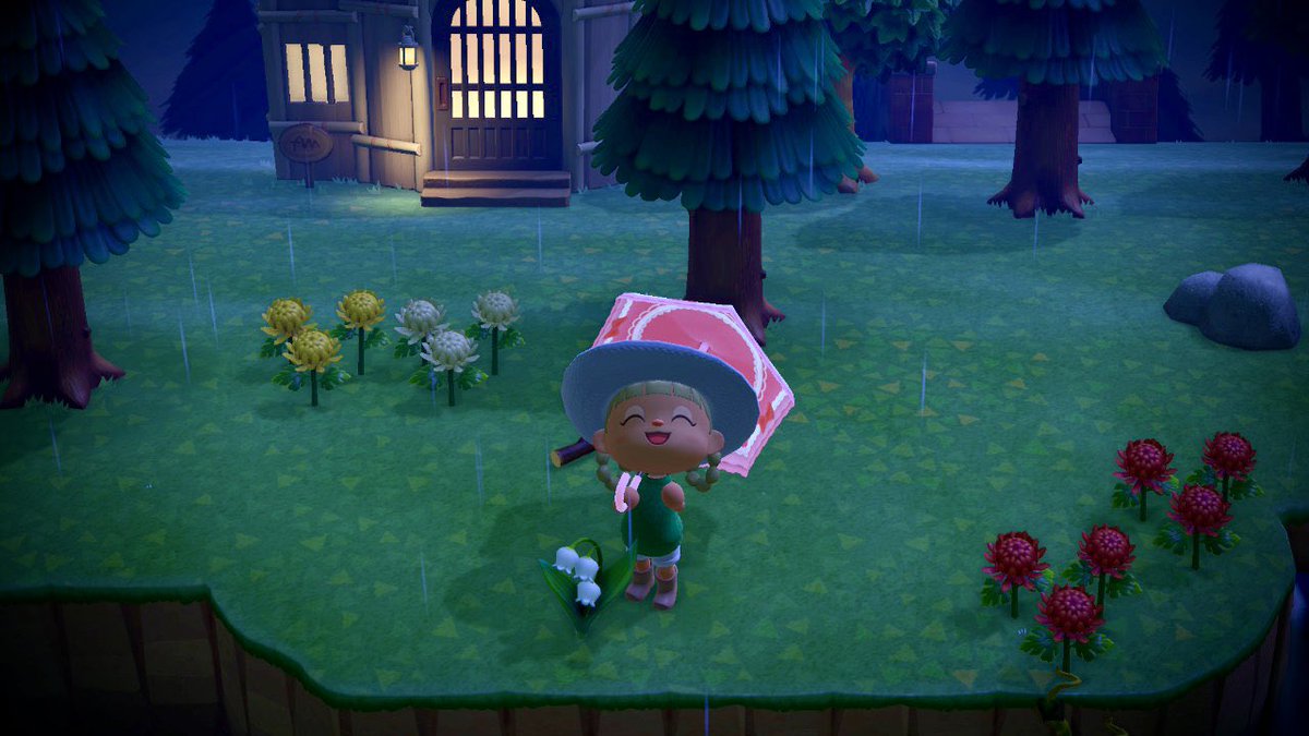 Mood - finding a Lily of the Valley during a storm クービー島も大雨ナウ 嵐の中すずらんを見つけ #animalcrossing #あつ森
