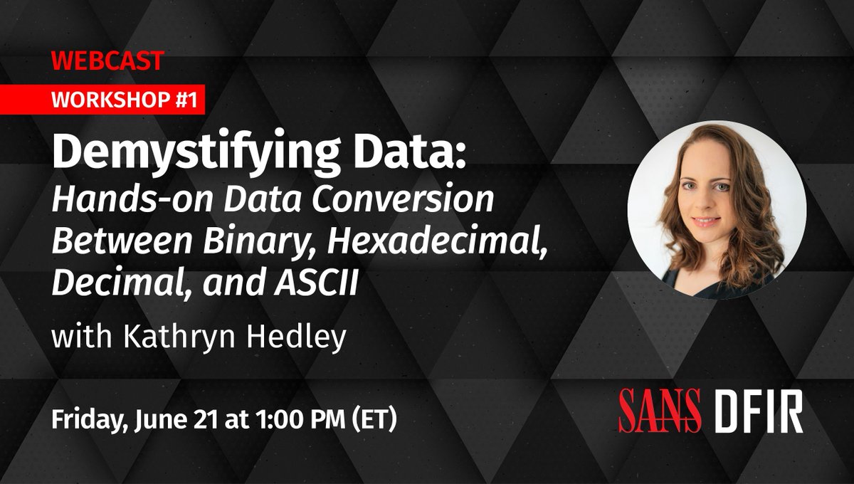 🚨 Join 'Demystifying Data' workshop and master data conversion between binary, hexadecimal, decimal, & ASCII. Learn manual and tool-based methods, ensuring you can interpret digital evidence with ease. Register ➡️ buff.ly/3WVCrMR #DFIR #ComputerForensics