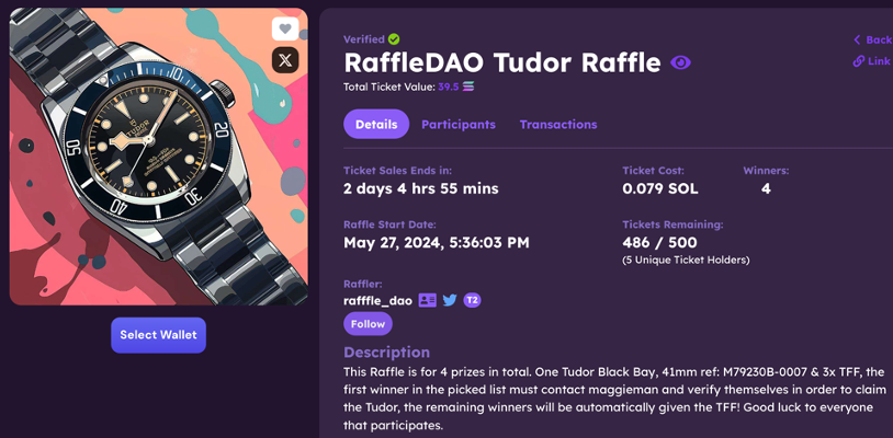 rafffle_dao's tweet photo. Tudor x Raffle DAO!
Thrilled to announce another IRL raffle on @FamousFoxFed ! Ty to @maggieman_sol , raffling this Tudor Watch + 3 TFFs going to winners. LFG!!

RT &amp; Like 👍   - Full set (Box, tags &amp; papers) - Shipping &amp; Insurance covered  All the best! https://t.co/nAEENNxw7q