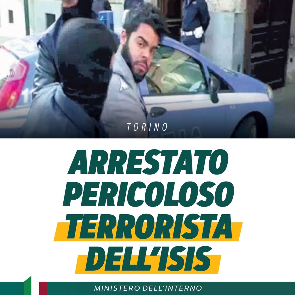 Catturato a Torino dalla @poliziadistato un pericoloso terrorista, appartenente all’ISIS. All’uomo, un cittadino marocchino naturalizzato italiano, che più volte aveva manifestato l’intenzione di compiere azioni violente, era già stata revocata la cittadinanza. Un arresto che