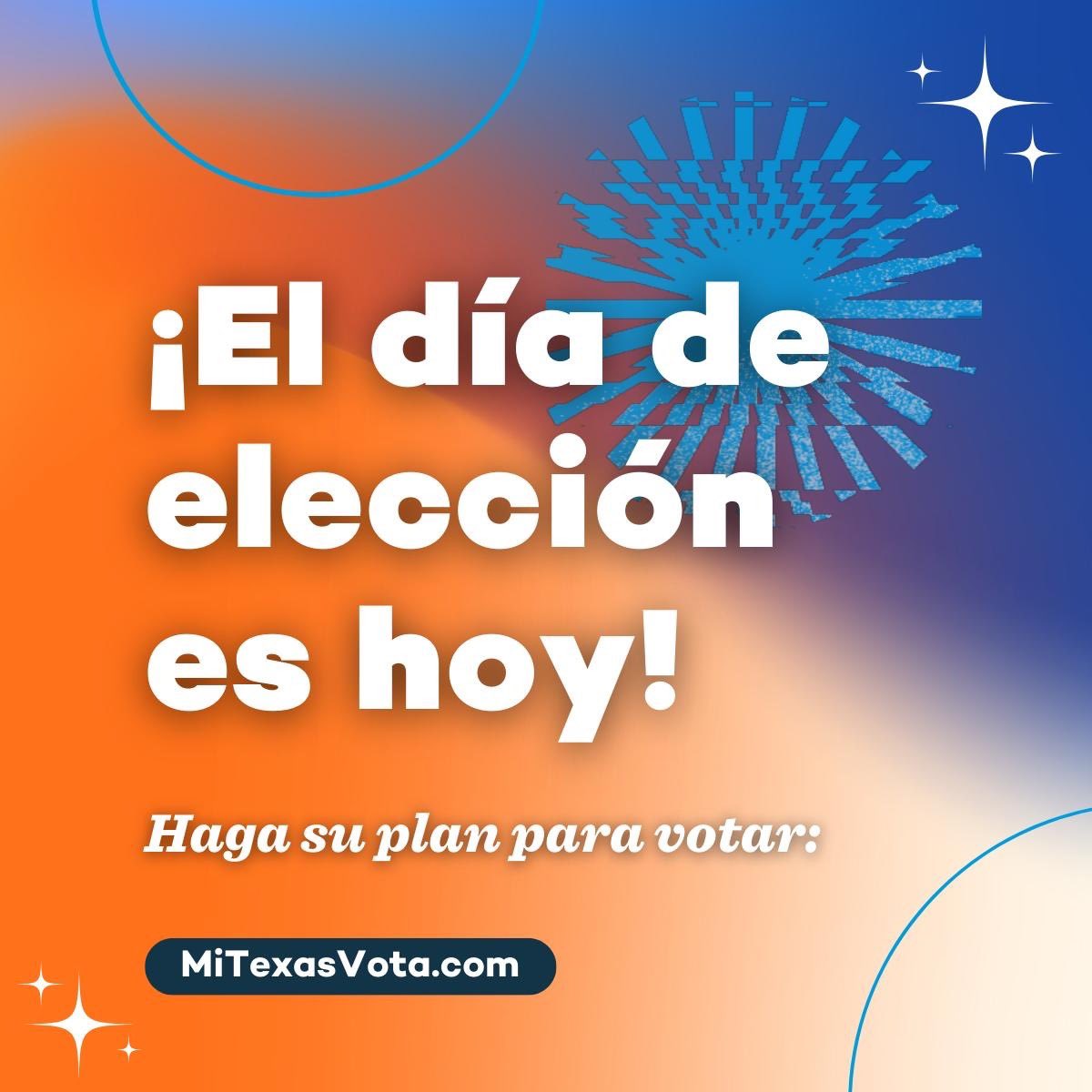 ¡El día de la elección primaria decisiva es hoy! 🗳 Es su ÚLTIMA oportunidad para votar. Un Texas mejor y azul es posible – pero se necesita que todos participen. Juntos. 📍Encuentre su lugar de votación: MiTexasVota.com 📆 HOY, 7AM-7PM ☎️¿Preguntas o problemas?