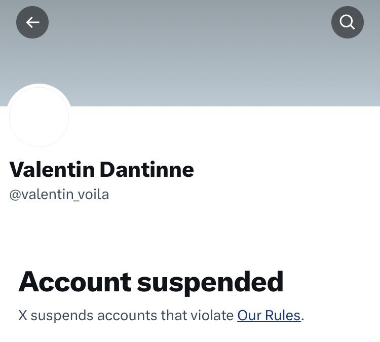 Le chargé de la #communication éditoriale @Ecolo, Valentin Dantinne, est parvenu à se faire suspendre son compte @valentin_voila. Il a donc enfreint les règles de X, qui sont pourtant plus souples que jadis. Encore un professionnel de la comm qui sera chez #Actiris le 10 juin!
