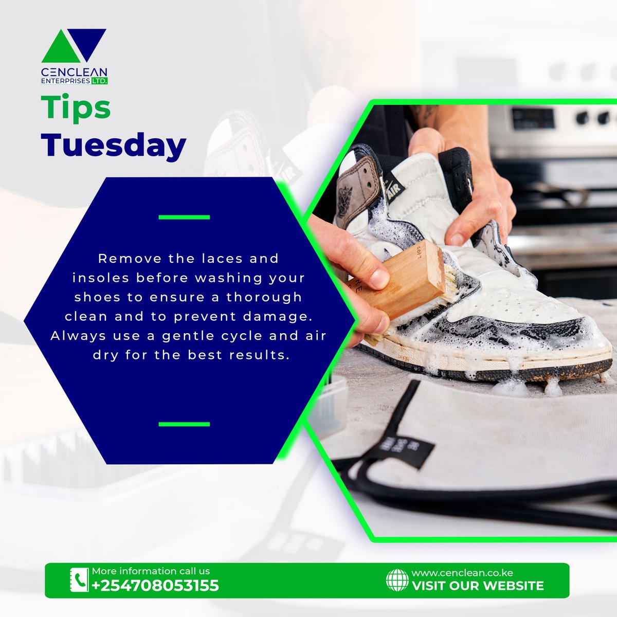 cencleanLTD's tweet image. Pro tip: Remove the laces and insoles before washing your shoes to get them thoroughly clean and prevent damage. Use a gentle cycle and always air dry for the best results! 🧼👟 #ShoeCare #CleanKicks #LaundryTips