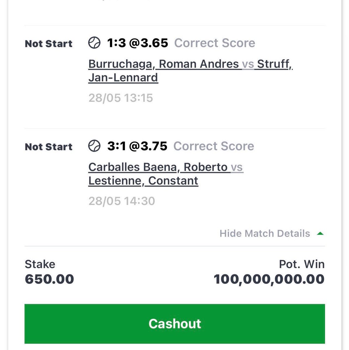 Tennis correct score 🎾 650 naira to win 100M ! If you have N650 to play, Retweet and tap ❤️ likes now Get code here👉 t.me/+9IHWswuNKpwxY… @LouieDi13 @Freshtip1 @_kennyblaze1391 @officials_dc @TuzTech_Szn_ @bettinghubgames @Kpstandfit