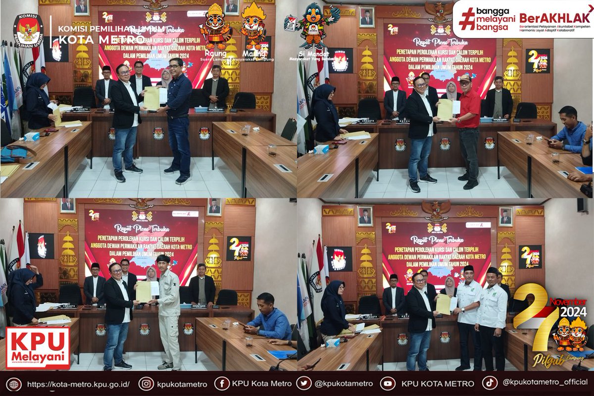 #temanpemilih, Selasa 28 Mei 2024, KPU Kota Metro melaksanakan Rapat Pleno terbuka penetapan perolehan kursi dan calon terpilih anggota DPRD kota Metro dalam Pemilu tahun 2024.

@kpu_ri
@kpu_lampung 

#kpumelayani 
#kpukotametro 
#pilkadaserentak2024