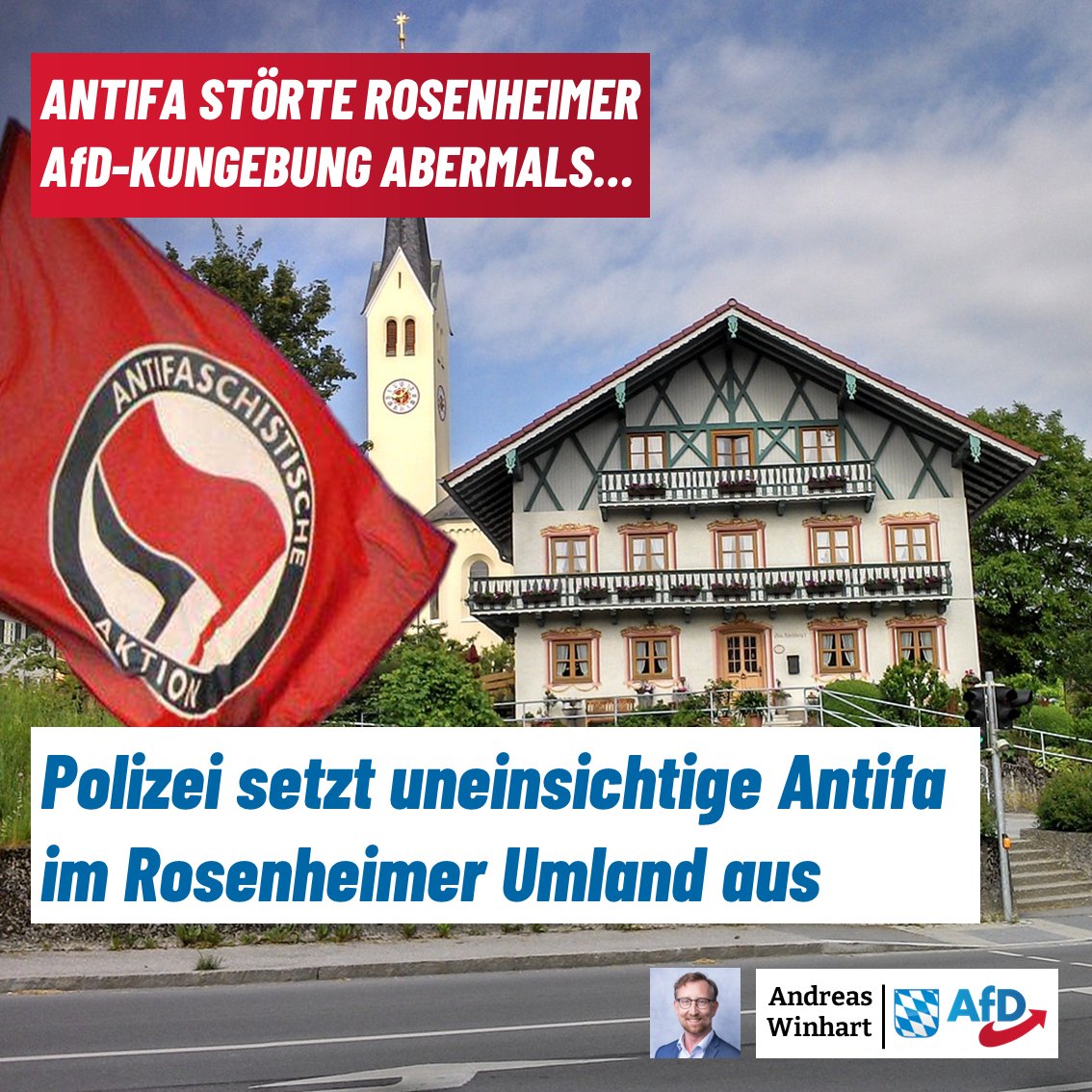 +++Polizei setzt uneinsichtige #Antifa im Rosenheimer Umland aus+++ Unsere #AfD-Kundgebung mit @BuchheitMarkus, @Eure_LeylaBilge und mir am vergangenen Freitag in Rosenheim wurde massiv von Linksradikalen gestört. Hiernach sah sich die #Polizei gezwungen, zwei der besonders