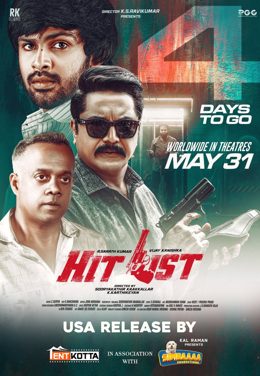 Tentkotta's tweet photo. 4⃣ days to go for #HitList to hit screens 💥💪🏼

#HitListFromMay31 in USA cinemas 🇺🇸

USA Released by @Tentkotta Association with #SimbaaaaProductions

@realsarathkumar @kanvikraman
#RKCelluloids @ksravikumardir @menongautham
@thondankani @kaakkallar @CSathyaOfficial
@smruthi_venkat