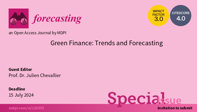 The Forecasting MDPI has been a supporting journal for the recent Paris Workshop in Empirical Finance! Submissions are open for our special issue 'Green Finance: Trends and Forecasting' dedicated to the workshop! 👉 mdpi.com/journal/foreca… 📅 Submission Deadline: 15 July 2024