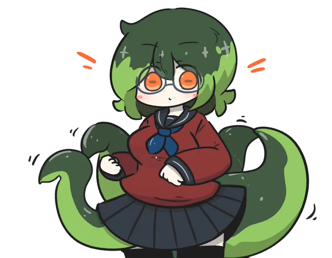 自分の絵柄だとデカさが解りづらいのだけど、オクティさんは『(グループ内で)小柄な子よりも、常に30㎝くらい身長が高くなる』という都合のいい性質を持ってるので、相対的デカ女と言える 