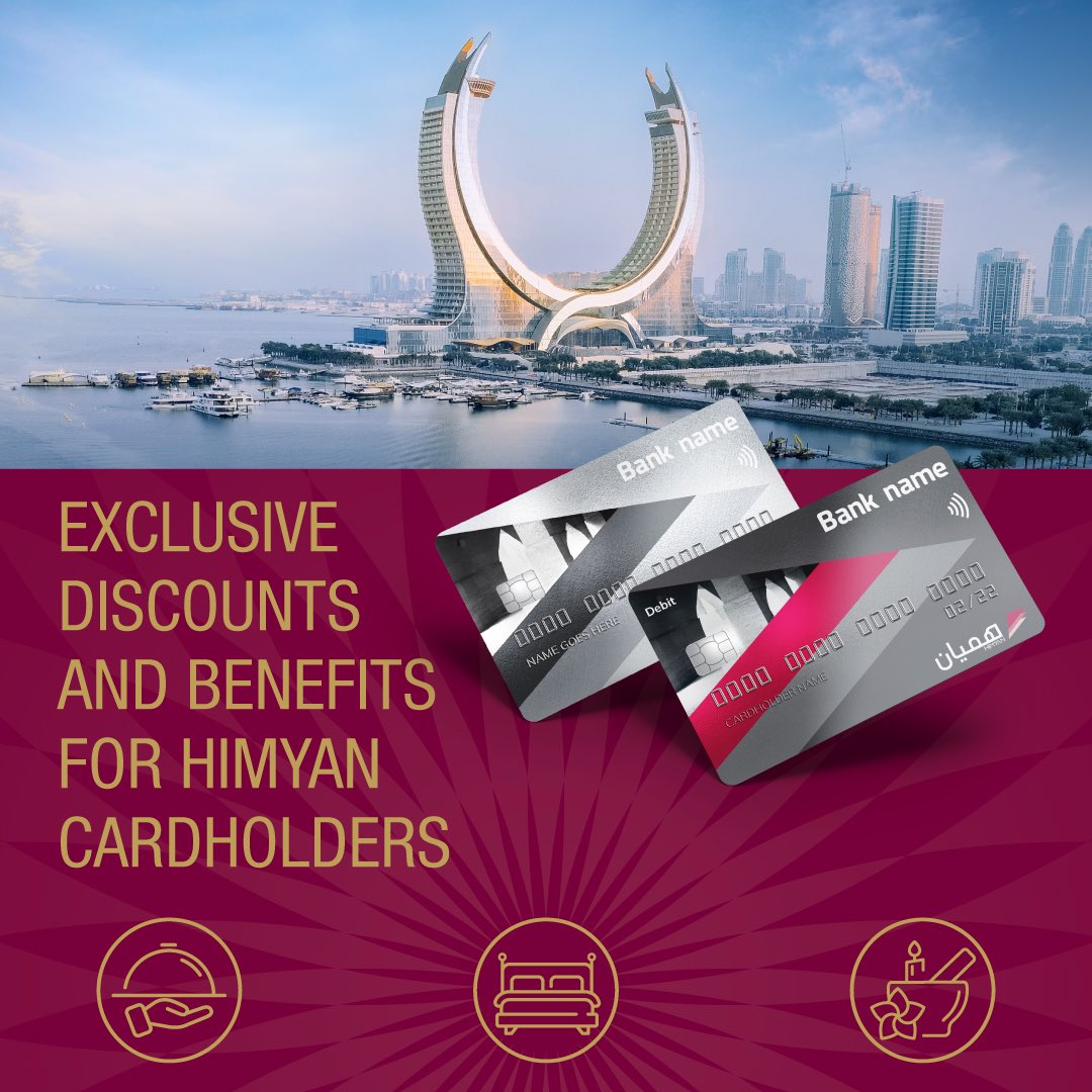 Unlock exclusive benefits with your Himyan Card! As part of our partnership with Qatar Central Bank, Katara Hospitality is offering cardholders discounted rates on rooms, affiliated hotels' food outlets, spa services, and Desert Falls at Salwa Beach Resort. 
<a href="/QCBQATAR/">مصرف قطر المركزي</a>