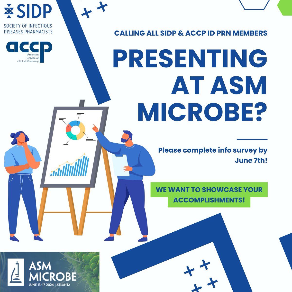 Calling all SIDP & @ACCPINFDPRN members! Are you presenting at @ASMicrobiology Microbe? We want to hear about it & show off your work! 🦠 #ASMicrobe 2024

Please complete the presenter survey by Friday, June 7th to be showcased! buff.ly/3KfLAIF