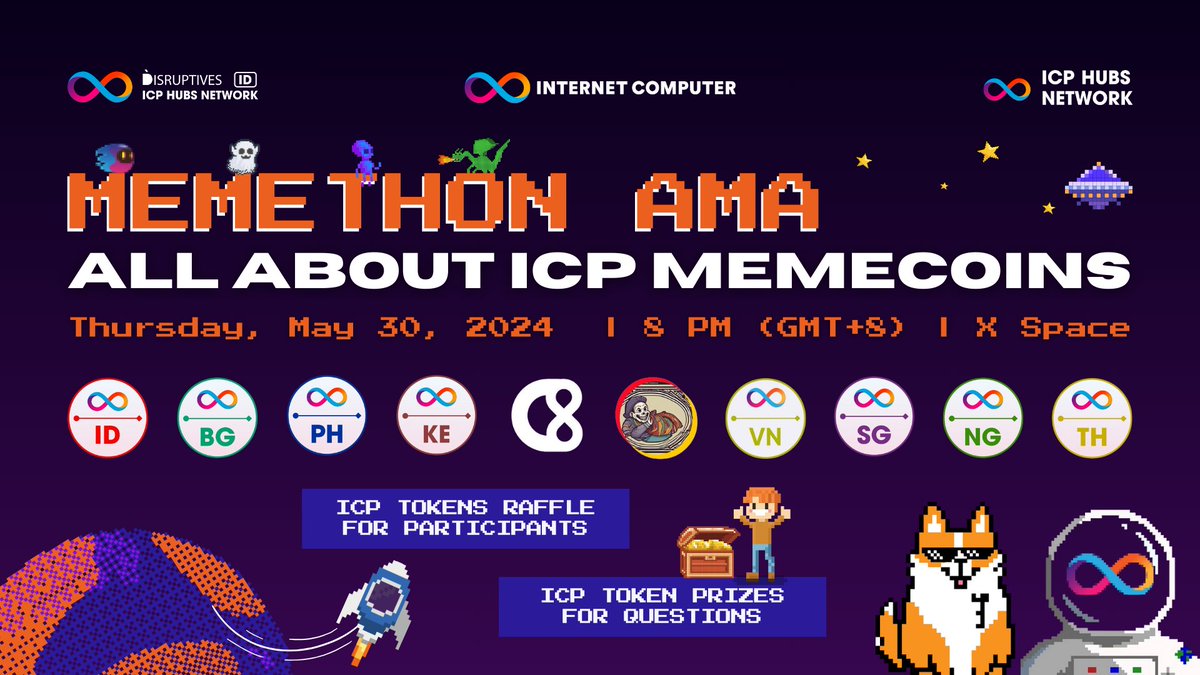 🚨The #MemeSeason on #ICP is officially here🚨

We'll be discussing everything about #MemeCoinSeason24 on the #InternetComputer👇

🗓️ Thursday, 30th of May 2024
🕗 8 PM GMT+8
📌 x.com/i/spaces/1oyja…

We've also got #Giveaways ready to be claimed👇

1⃣ ICP Token #Raffle for