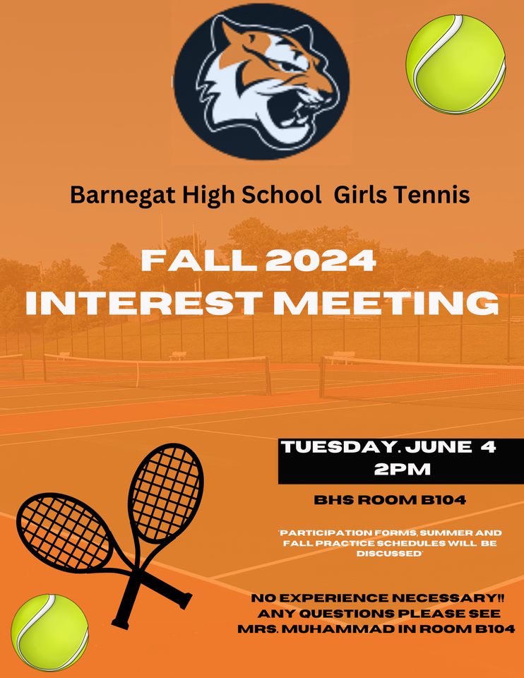 ‼️‼️ANYONE INTERESTED IN PLAYING GIRLS TENNIS THIS FALL‼️‼️ There is an interest meeting on Tuesday, June 4th in Mrs. Muhammad’s classroom B104. No experience is necessary and if you have any questions please contact Mrs Muhammad! <a href="/bengalpride67/">John Germano</a>