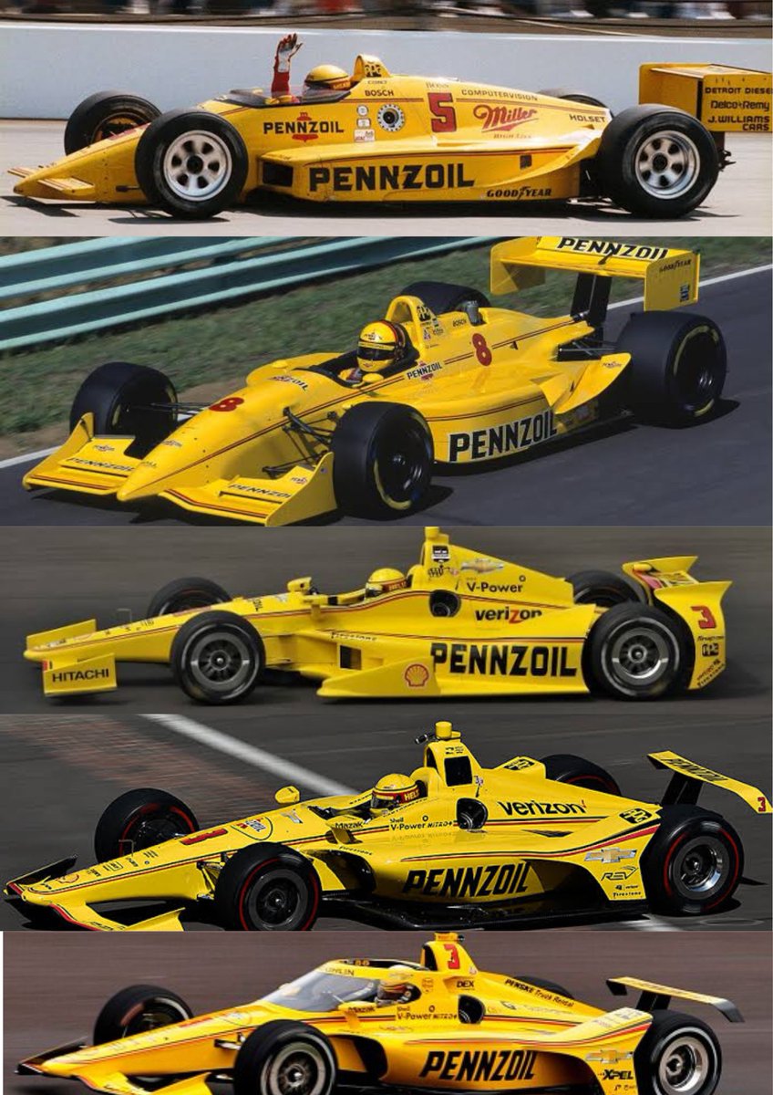 Pinturas clássicas da Fórmula Indy 
 O Amarelo Pennzoil linda demais minha pintura favorita da Indy