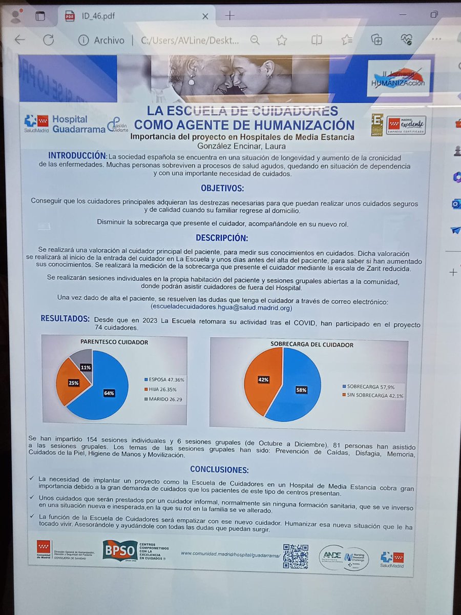 Representados en la jornada de humanización de la asistencia sanitaria. #Hospitalguadarrama presenta la Escuela de cuidadores como agente de humanización.