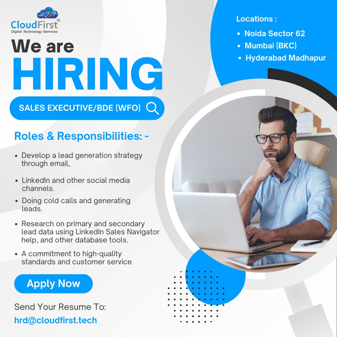 cloudfirst11's tweet image. Join Our Team! We&apos;re Hiring! 

Are you passionate about IT Cloud Sales? Do you have a knack for Technical Sales? We&apos;re looking for a talented Sales Executive/BDE to join our dynamic team at #CloudFirstTechnology!

Position: Sales Executive/BDE

Apply : cloudfirst.in/career-cloufir…