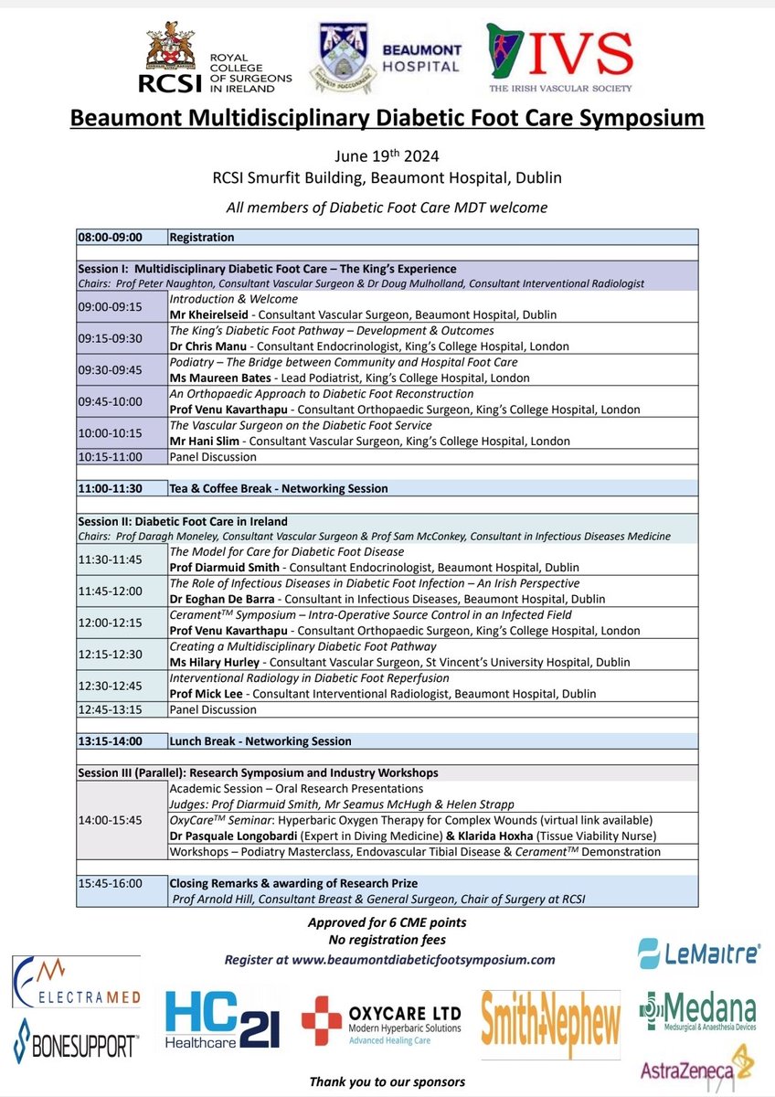 Excited about the Beaumont Multidisciplinary Diabetic Foot Care Symposium happening June 19th 

All members of Diabetic Foot MDT welcome to attend! 

More info/register at beaumontdiabeticfootsymposium.com