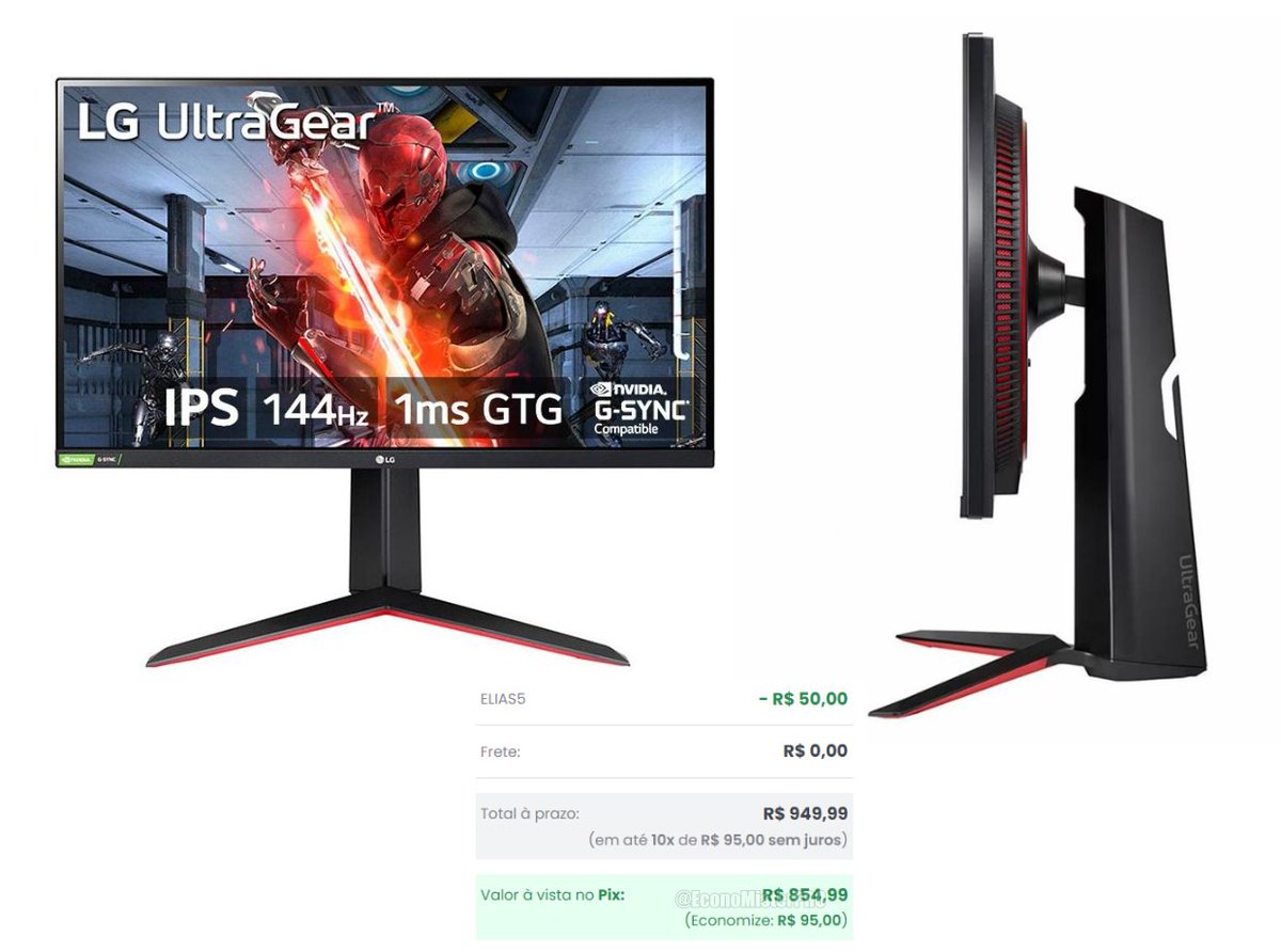 Monitor Gamer LG UltraGear 27', IPS, Full HD, 144Hz, 1ms, com Ajuste de Altura - R$ 854,99

-Cupom: ELIAS5 (5% off em todo site)
-Vendido e entregue por KaBuM!

tidd.ly/3V1F2CB