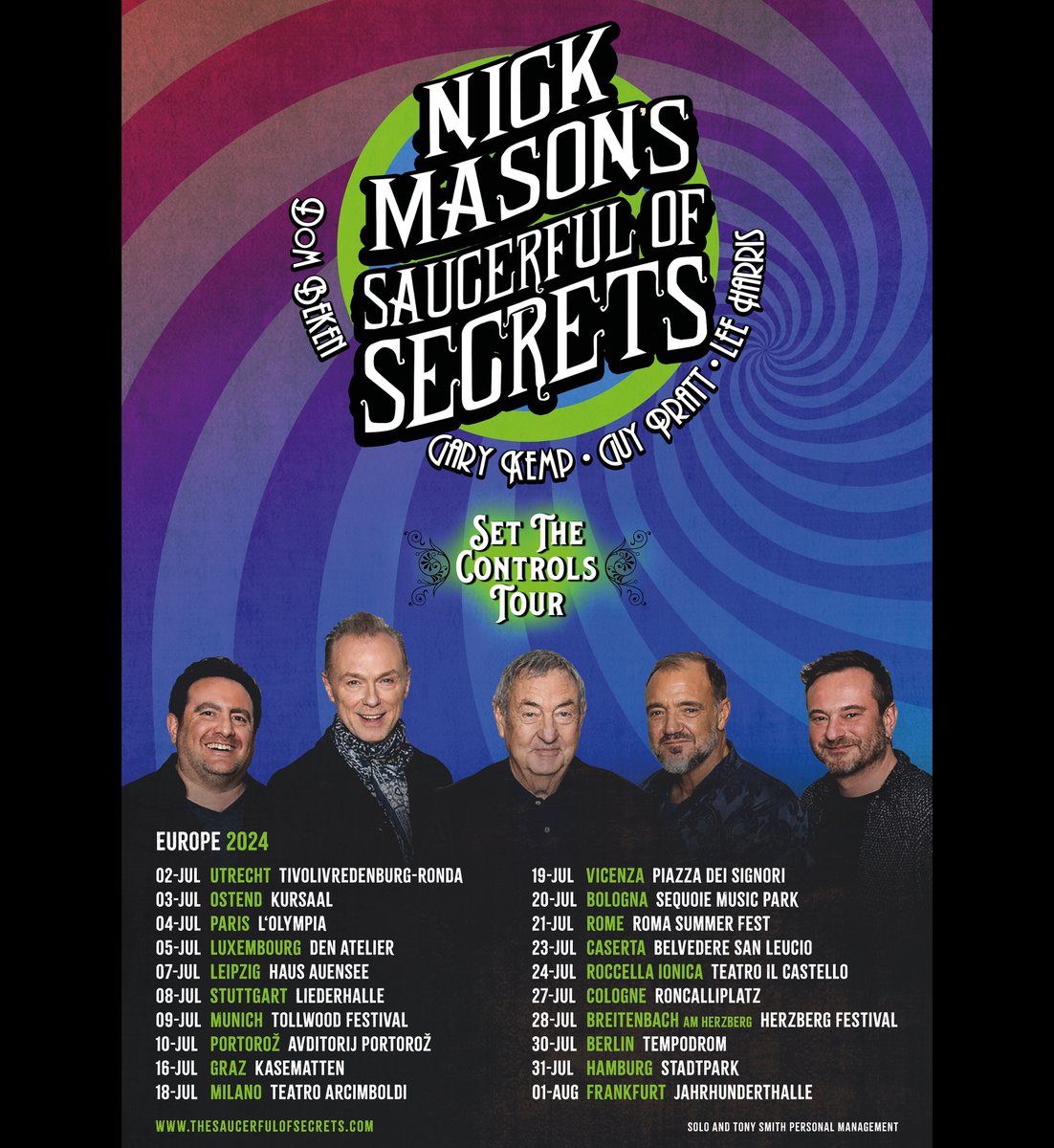 Not long now! Two weeks today, Nick Mason's Saucerful Of Secrets will be starting their 2024 Set The Controls tour in Stoke, England. Who's coming to see the band, and where?