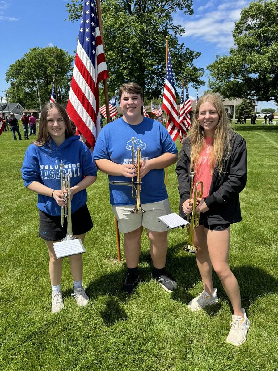 Special shout out to our trumpet players Jacen Wenger, Jazmyne Neidert and Natalie Folkerts for playing taps at our community events on Memorial Day. 💙🎶🇺🇸🎺 #rollblue