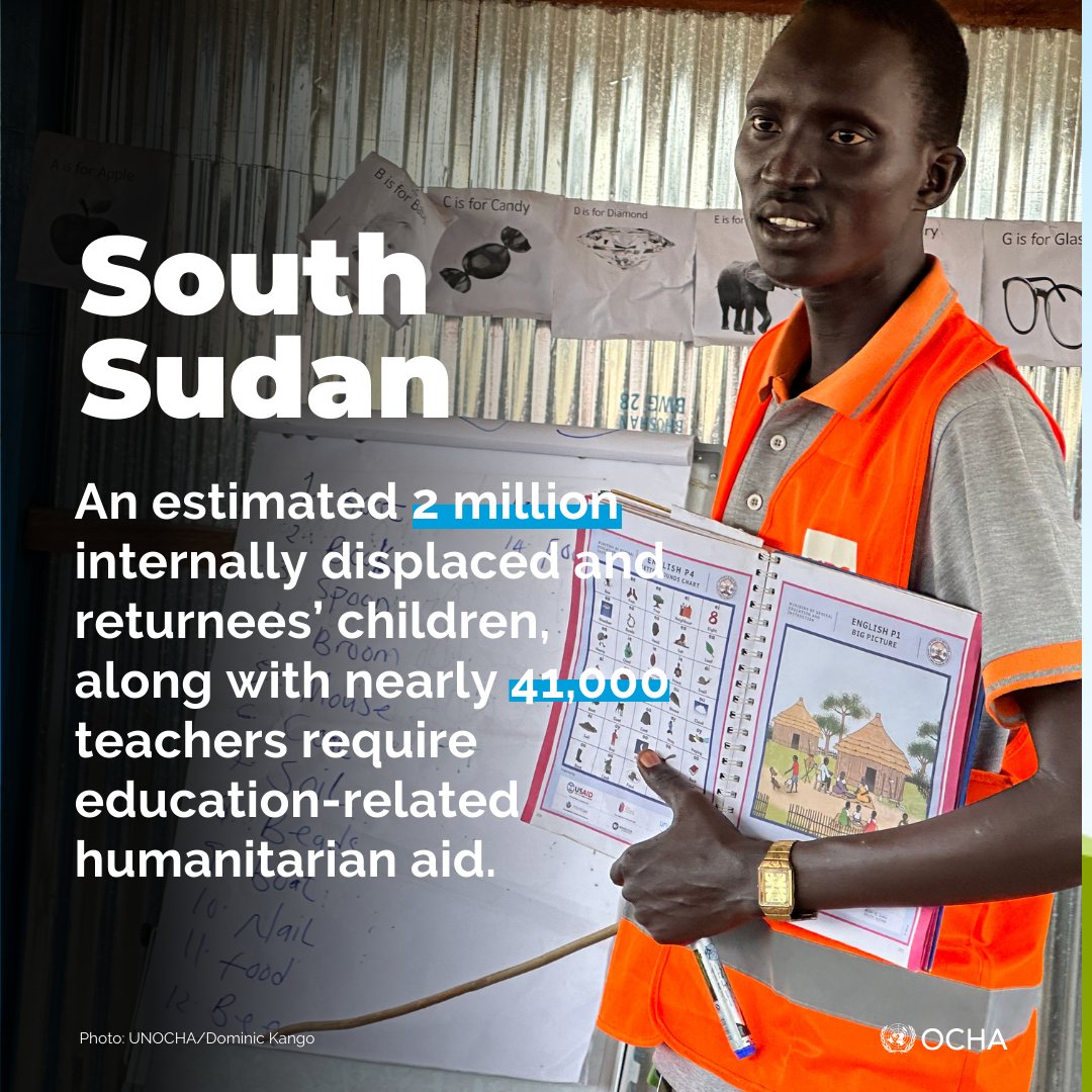 'Teaching children here is very difficult because of the noise and hot classrooms, but I like my job, feeling satisfied that I have taught them something,' Majak is a teacher at a transit centre in Renk, an entry point where 50,000 people reside following violence in Sudan.