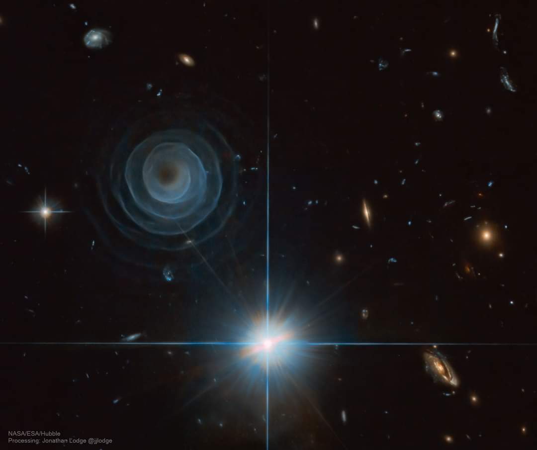 The Extraordinary Spiral in LL Pegasi. The featured image was taken in near-infrared light by the Hubble Space Telescope. Why the spiral glows is itself a mystery, with a leading hypothesis being illumination by light reflected from nearby stars. #astronomy #Astrophotography
