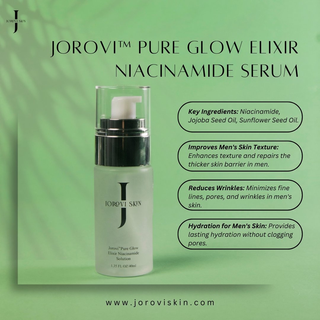 Transform Your Skin with Jorovi Skin™ Pure Glow Elixir Niacinamide Serum!

Perfect for men's skin: reduces wrinkles, enhances texture, and hydrates deeply.

#GayMenSkincare #MensSkinCare #HealthySkin #NiacinamideSerum #AntiAging #Hydration #SkinBeauty #JoroviSkin