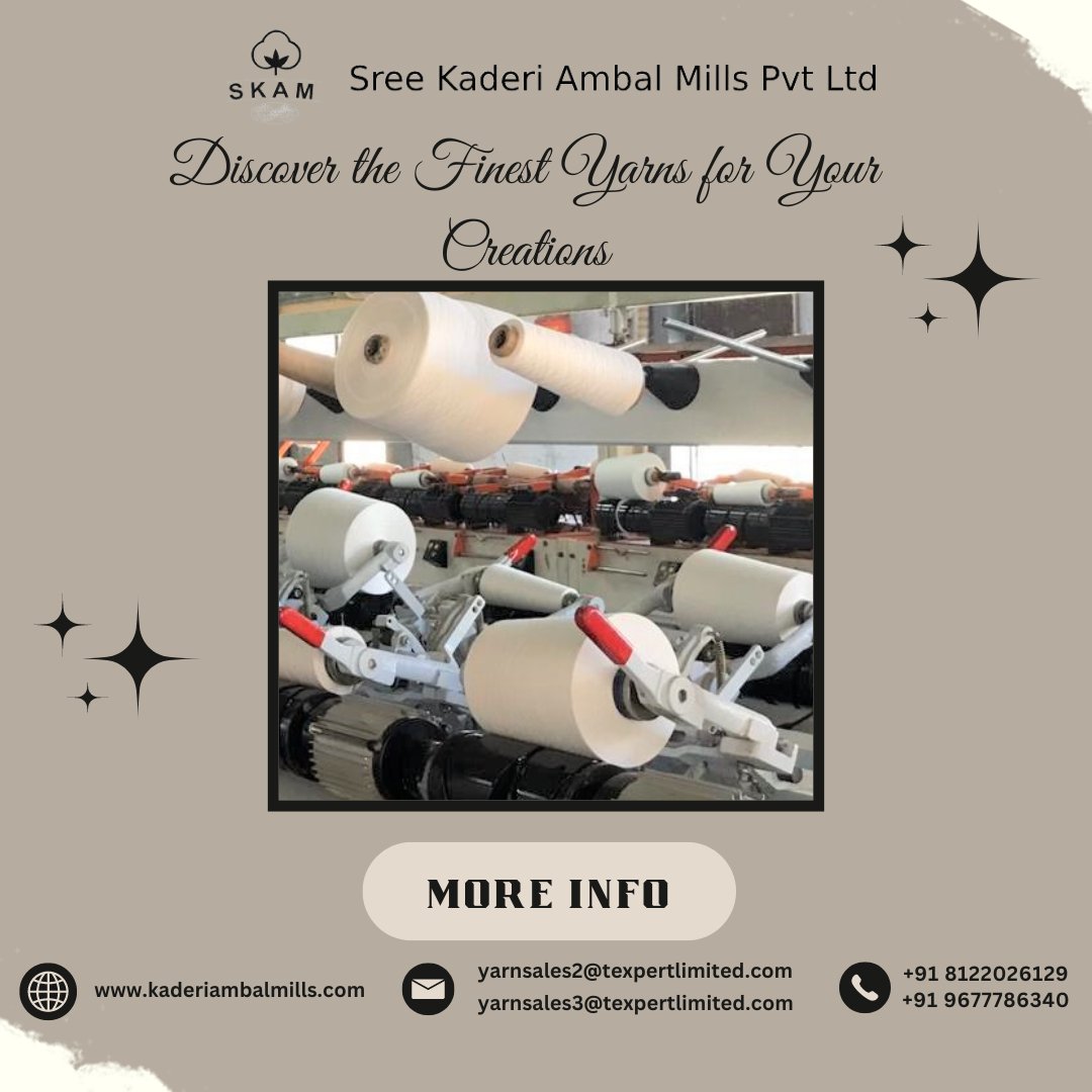 Discover the finest yarns for your creations.
Visit us: kaderiambalmills.com

#skam #kaderiambalmills #yarns #threads #yarnmanufacturersinindia #polyesteryarnmanufacturers  #weavingyarns