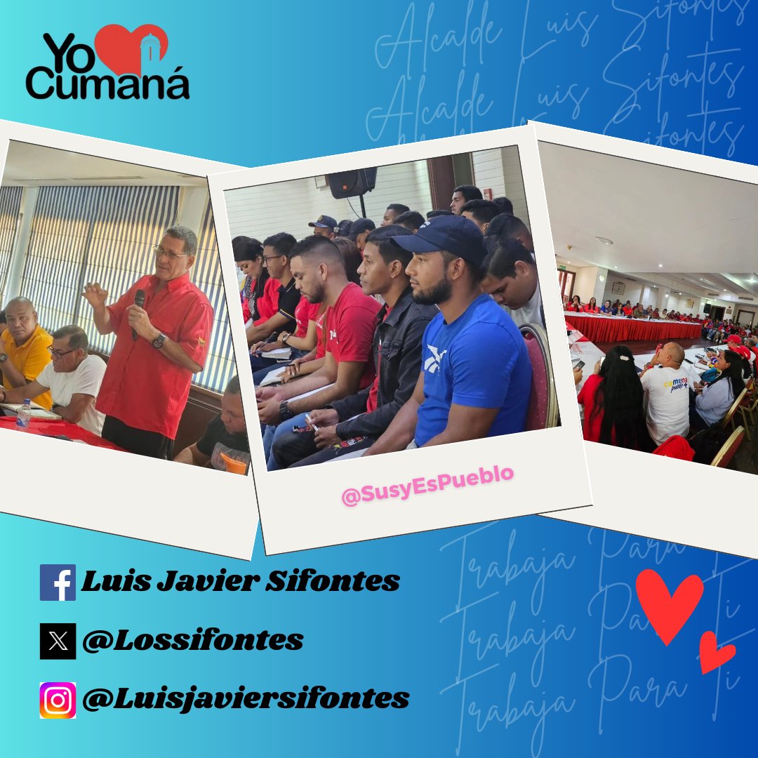 🎀 𝒮💞𝓎 𝒮𝓊𝓈𝓎 𝐿𝒶 𝒜𝓃𝒹𝒾𝓃𝒶 🎀 (@susyespueblo) on Twitter photo YO❤️CUMANA.
Alcalde <a href="/lossifontes/">LUIS JAVIER SIFONTES</a> en reunión ampliada de los EPE y EPM PSUV/JPSUV en el Estado #Sucre. Sin bajar la guardia. Vamos rumbo a la Victoria Popular y Revolucionaria el 28 de Julio.
🔷#Cumana
🔷#PorAmorAVenezuela YO❤️CUMANA.
Alcalde <a href="/lossifontes/">LUIS JAVIER SIFONTES</a> en reunión ampliada de los EPE y EPM PSUV/JPSUV en el Estado #Sucre. Sin bajar la guardia. Vamos rumbo a la Victoria Popular y Revolucionaria el 28 de Julio.
🔷#Cumana
🔷#PorAmorAVenezuela