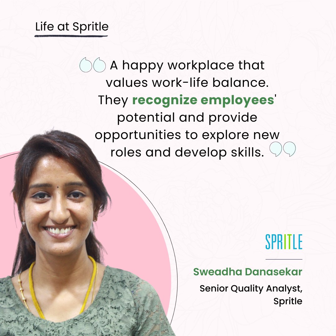 Hear from one of our own about the joy and focus they've discovered at Spritle. We're building a work environment that's not just a job, it's a sanctuary for purpose-driven passion. Join us!

#WorkplaceCulture #EmployeeEngagement #Productivity #SpritleSoftware #lifeatspritle