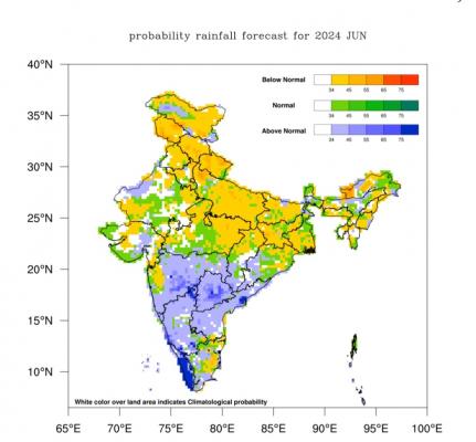 Above normal/excess rainfall Southwest monsoon is likely for Karnataka as per IMD IMD predicts Above normal rainfall across Karnataka except for few parts of (Eastern SIK & Southern NIK) where Normal/Below normal rainfall is likely for June #KarnatakaRains #BengaluruRains