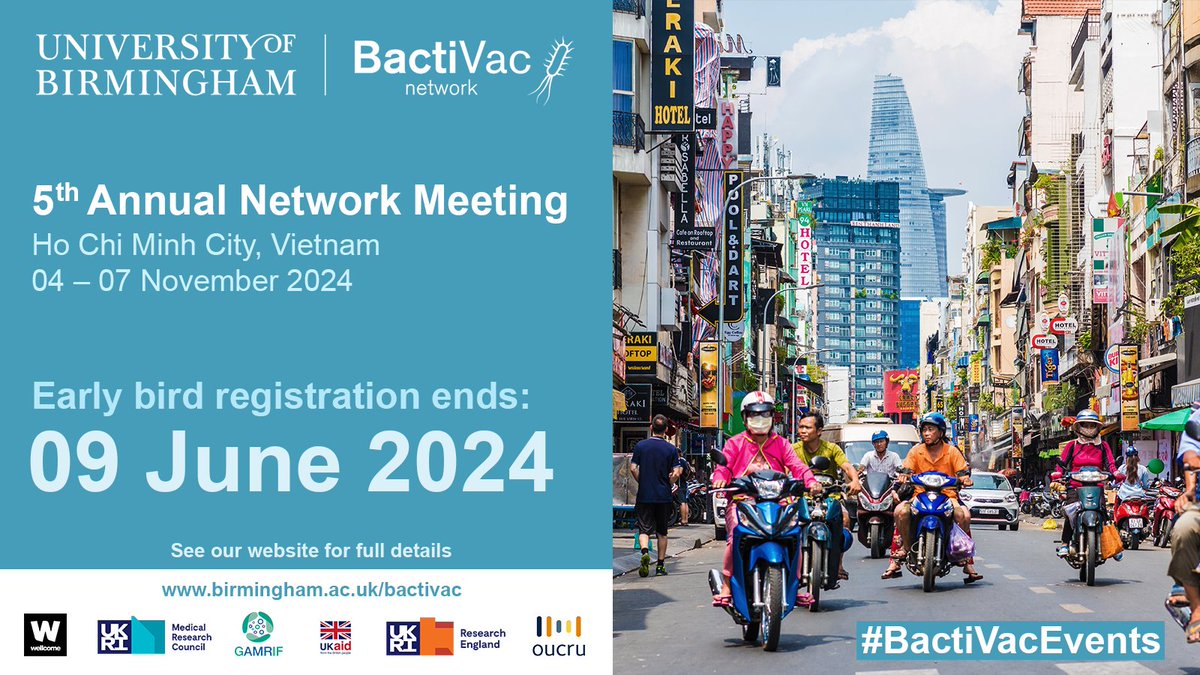 Early-bird rates available until 09 June 2024.
Book your place today!

See our programme here:  bit.ly/ProgANM5

Places are limited so register now to avoid disappointment: bit.ly/43jLPLE

#BactiVacEvents

@OUCRU_Programme 
@wellcometrust 
@bIGIdeas_UoB