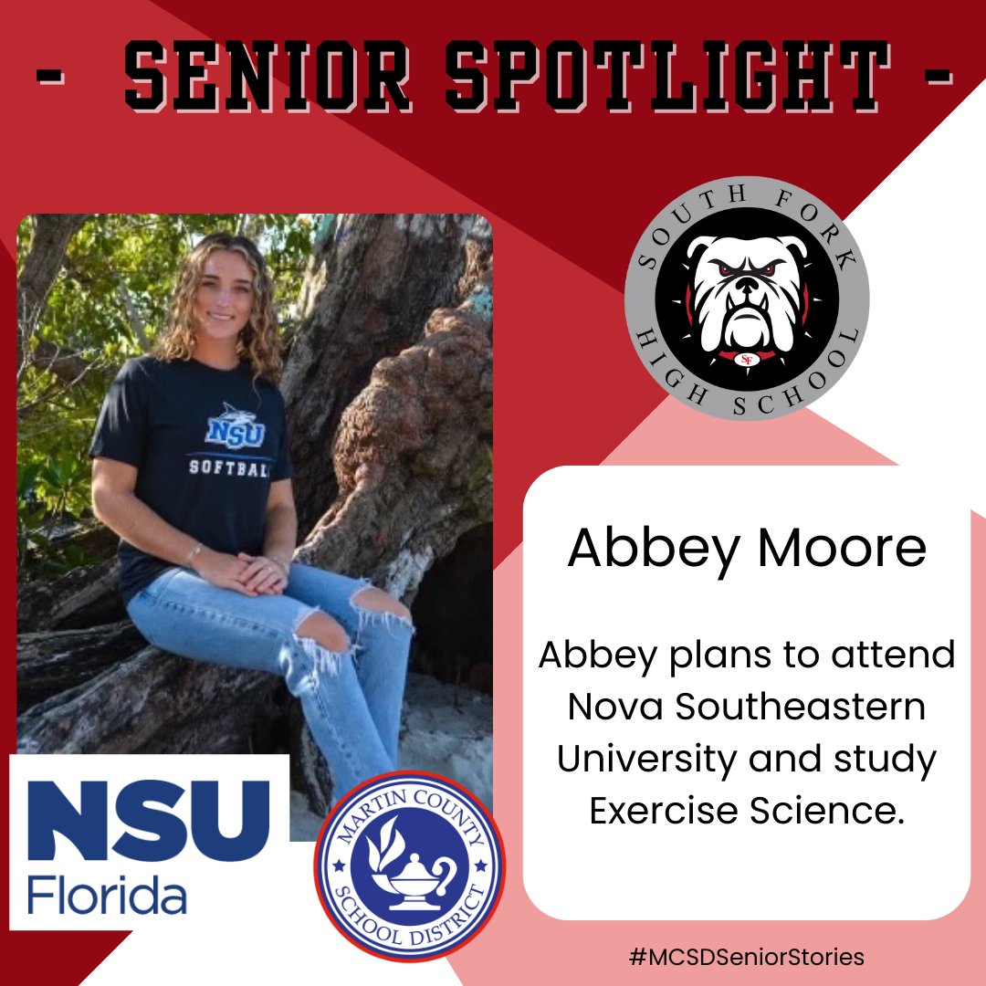 🎓#MCSDSENIORSTORIES🎓

This morning, we are shining a spotlight on @wearesouthfork senior Abbey Moore!

Abbey plans to attend @NSUFlorida and continue her softball career while studying exercise science.

🎉Congrats, Abbey!🎉

#ALLINMartin👊 #Classof2024 #PublicSchoolProud