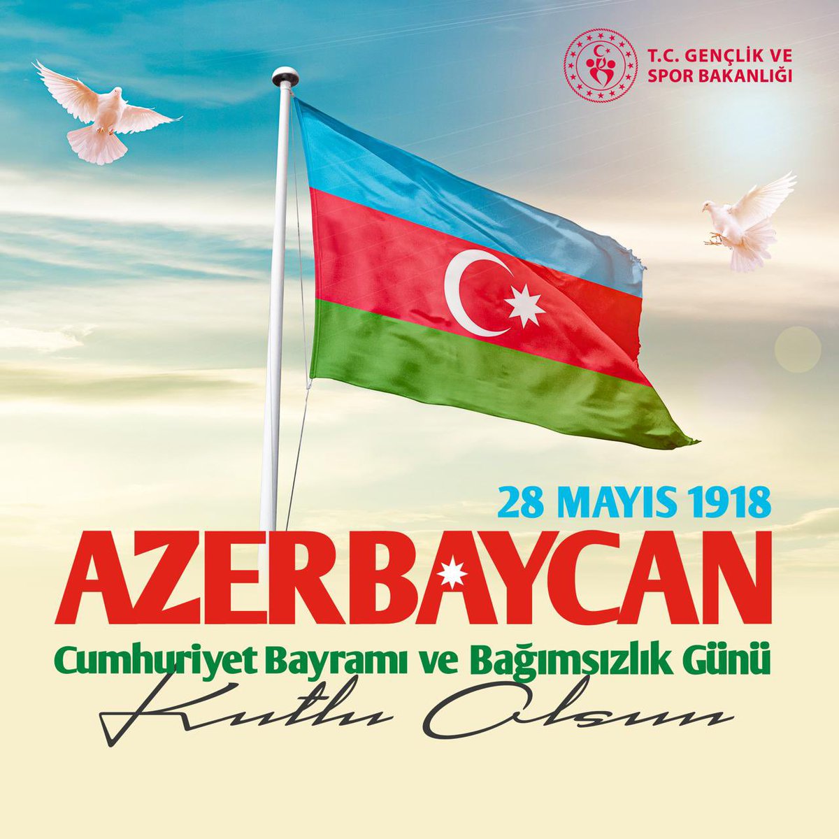 Mehmet Emin Resulzade'nin 'Bir kere yükselen bayrak bir daha inmez' dediği bayrak göklerde her daim var olsun. Can Azerbaycan'ın bağımsızlığının 106. yılı kutlu; birliğimiz ve kardeşliğimiz bâki olsun. 🇹🇷🇦🇿