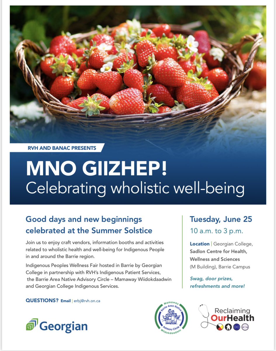 Mamaway Wiidokdaadwin, RVH Indigenous Patient Services and Georgian College Wiidookdaading Indigenous Resource Centres are hosting a health fair with interactive booths, informative booths &amp; door prizes. The event will also feature Mamaway's Mobile Clinic and Indigenous crafters.