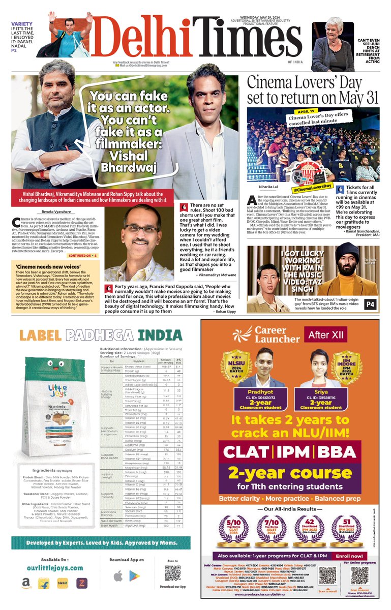 Here's a look at #DelhiTimes' front page.          
Click below to read the edition       
bit.ly/3YdhhZl

@VishalBhardwaj #VikramadityaMotwane @rohansippy #CinemaLoversDay #BTS #RM #DelhiTimes