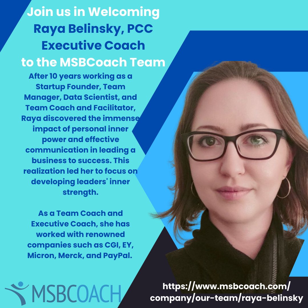 We are pleased to announce Raya Belinsky, Executive Coach, has joined the MSBCoach Team.  Please checkout her bio:
msbcoach.com/company/our-te…
#leadership #executivecoaching #professionalwomen #humanresources #msbcoach